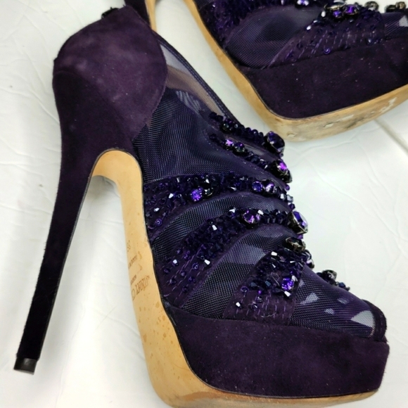 Jimmy Choo Crystal Purple Suede mesh heels - Picture 6 of 16